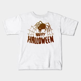 Happy Halloween Spider web metallic orange Kids T-Shirt